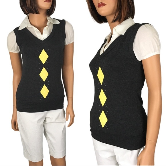 It's Our Time Tops Its Our Time Argyle Black Yellow Shirt White